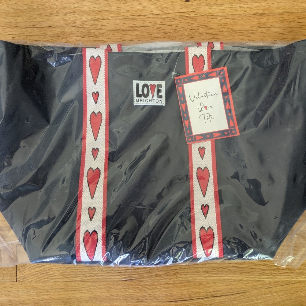 Brighton Love Collection Navy Blue Velveteen Tote with Red Heart Straps